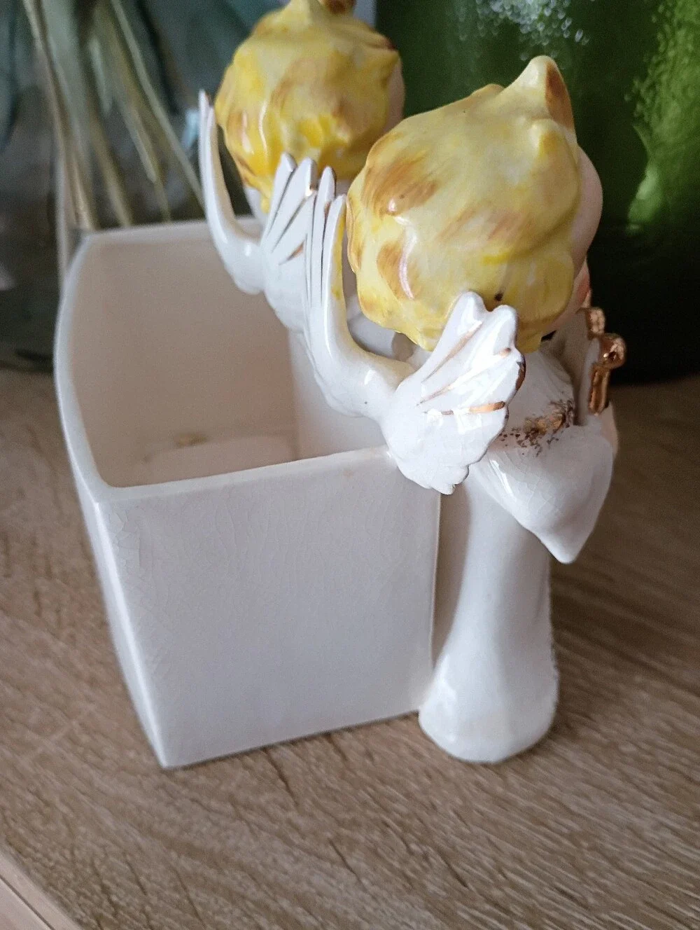 Vintage Rare Artmark Christmas Gold And White Choir Angels Planter 1950s